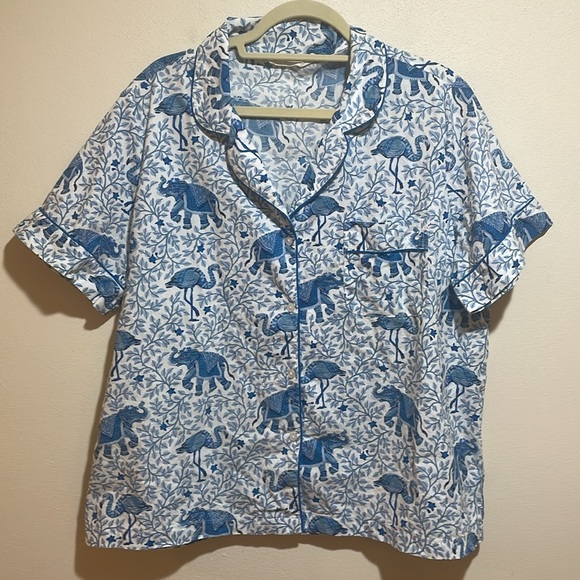 Printfresh Flamenco Shirt Shorts PJ Pajama Set Cotton Blue White Elephant XL - Picture 9 of 16
